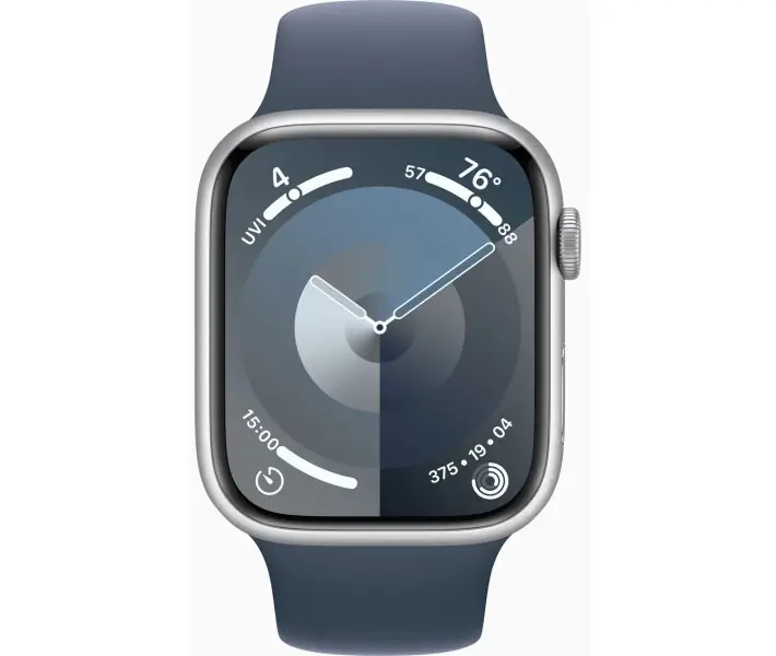 Apple Watch Series 9 GPS 45mm Silver Aluminum Case w. Storm Blue Sport Band - M/L (MR9E3)